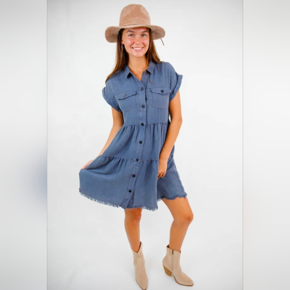 Assorted Sizes- Umgee Navy Frayed Hem Dress-NWT